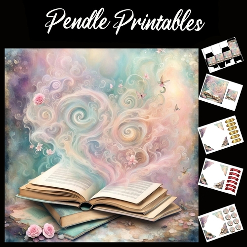 Magical Book 7x7 Card Kit. Matching Box, Gift Bauble,Tag
