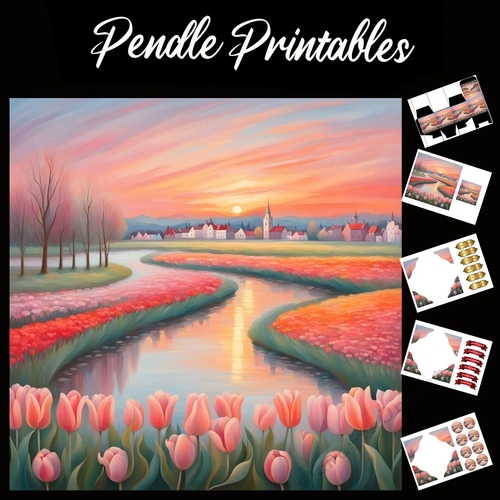 Tulips Waterways 7x7 Card Kit. Matching Box, Gift Bauble,Tag
