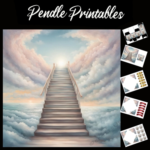 Stairway To Heaven 7x7 Card Kit. Matching Box, Gift Bauble,Tag