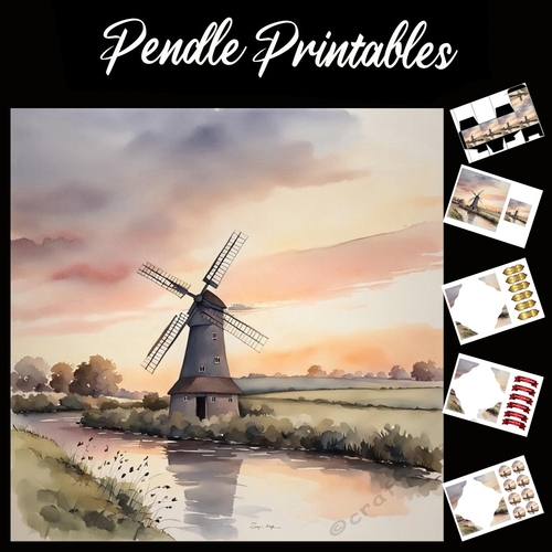 Waters Windmill 7x7 Card Kit. Matching Box, Gift Bauble,Tag