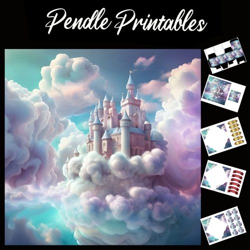 Castle In The Sky 7x7 Card Kit. Matching Box, Gift Bauble,Tag