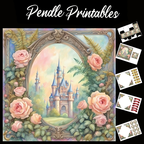 Fairy Castle Portrait 7x7 Card Kit. Matching Box, Gift Bauble,Tag