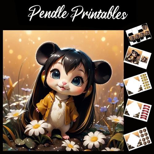 Cute Anime Style Mouse 7x7 Card Kit. Matching Box, Gift Bauble,Tag