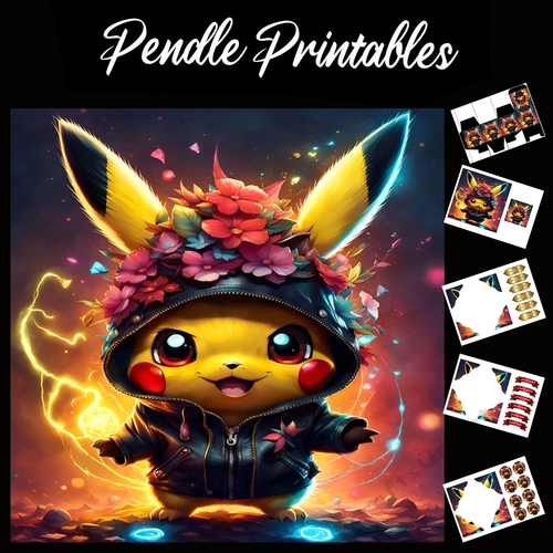 Electric Pikachu 7x7 Card Kit. Matching Box, Gift Bauble,Tag