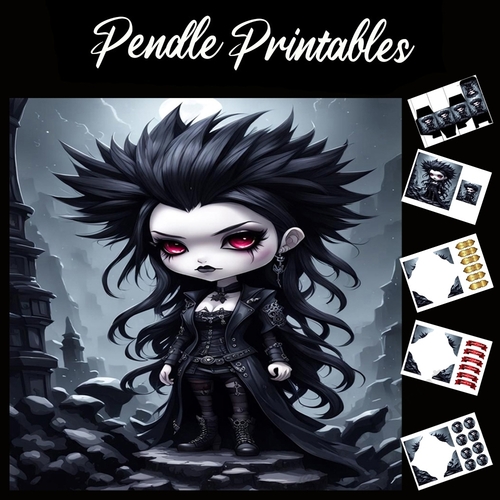 Gothic Girl (3) 7x7 Card Kit. Matching Box, Gift Bauble,Tag