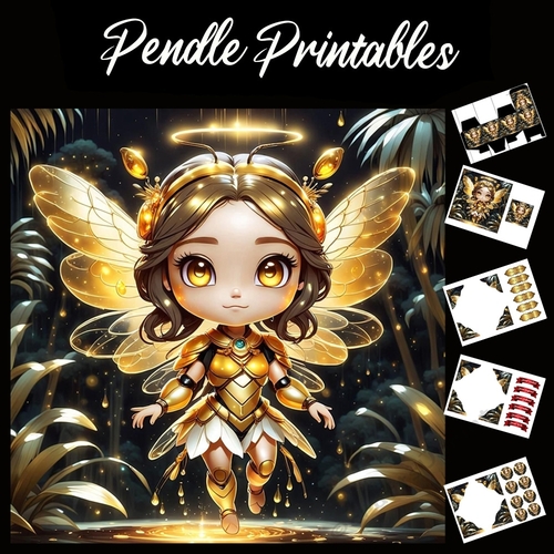 Little Cute Golden Fairy 7x7 Card Kit. Matching Box, Gift Bauble,Tag