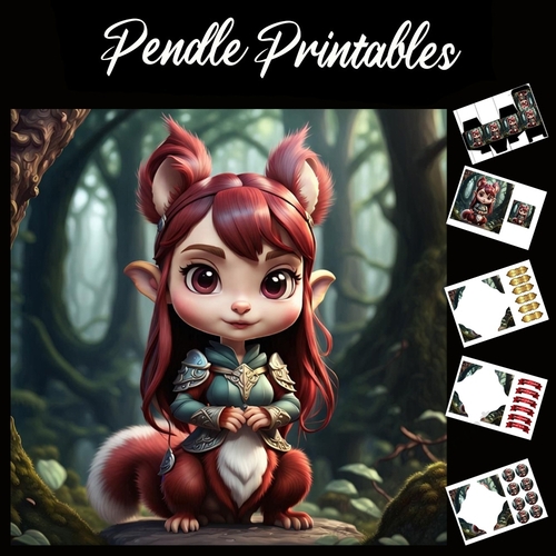 Anime Style Cute Girl Squirrel 7x7 Card Kit. Matching Box, Gift Bauble,Tag