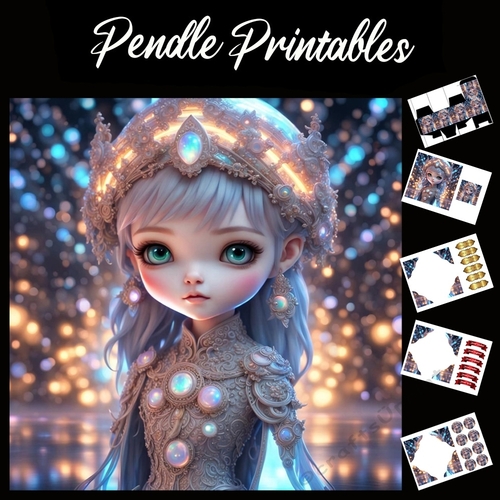 Cute Ice Princess 7x7 Card Kit. Matching Box, Gift Bauble,Tag