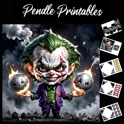 Evil Jester 7x7 Card Kit. Matching Box, Gift Bauble,Tag