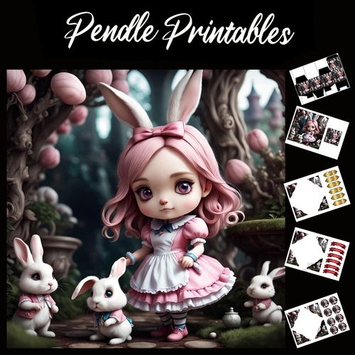 Pretty In Pink Alice 7x7 Card Kit. Matching Box, Gift Bauble,Tag