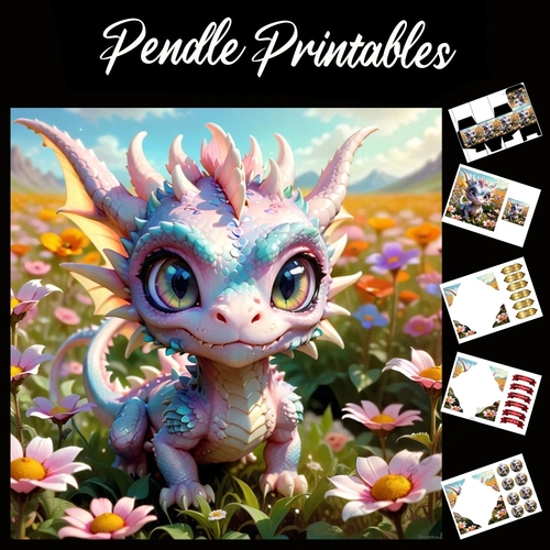 Cute Baby Dragon 7x7 Card Kit. Matching Box, Gift Bauble,Tag