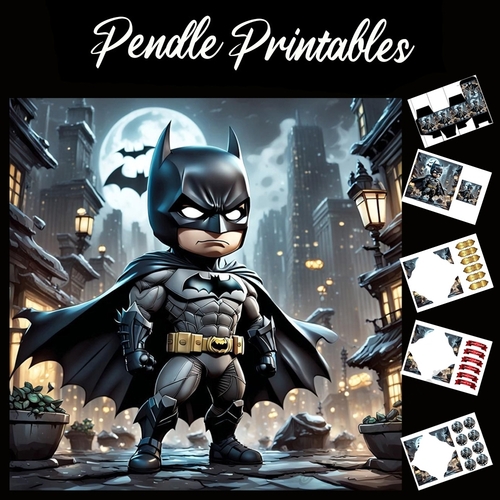 Dark Super Hero 7x7 Card Kit. Matching Box, Gift Bauble,Tag