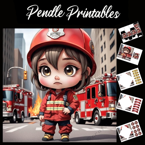 Anime Style Firefighter 7x7 Card Kit. Matching Box, Gift Bauble,Tag