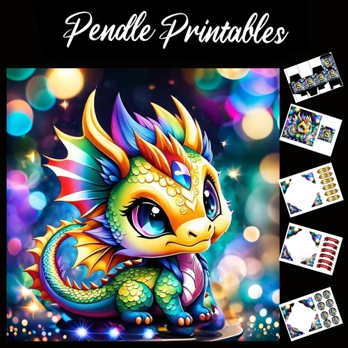 Fabulous Baby Dragon 7x7 Card Kit. Matching Box, Gift Bauble,Tag
