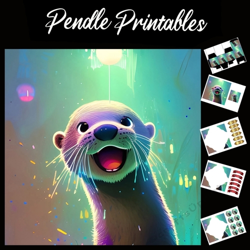 2 Cool Otter 7x7 Card Kit. Matching Box, Gift Bauble,Tag