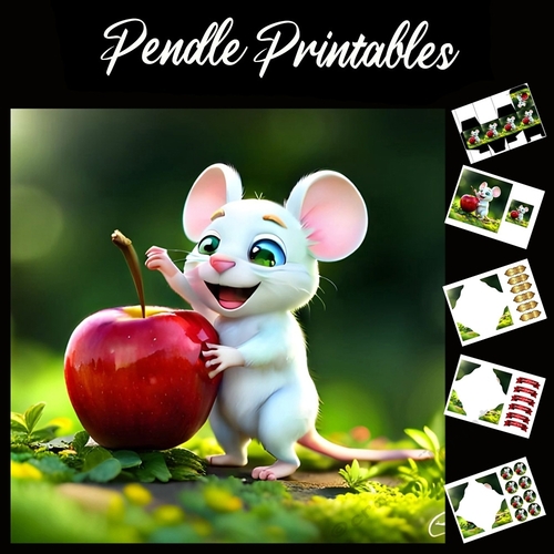Cherry Mouse 7x7 Card Kit. Matching Box, Gift Bauble,Tag