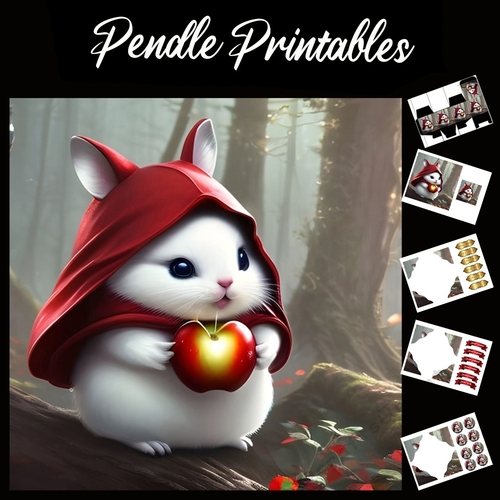 Red Riding Mouse 7x7 Card Kit. Matching Box, Gift Bauble,Tag