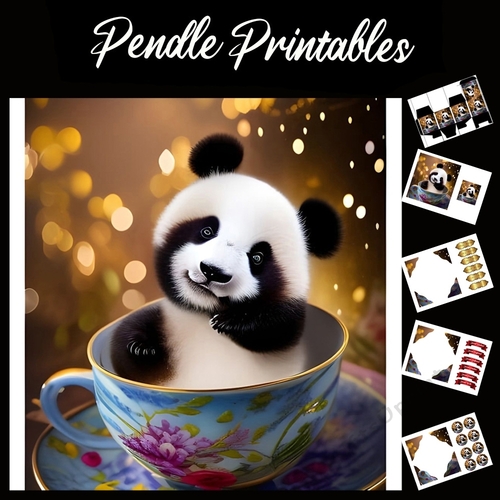 Panda Cup 7x7 Card Kit. Matching Box, Gift Bauble,Tag