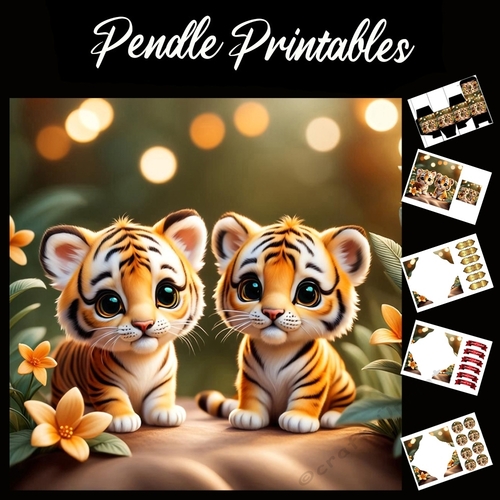 The Tiger Cub Twins 7x7 Card Kit. Matching Box, Gift Bauble,Tag