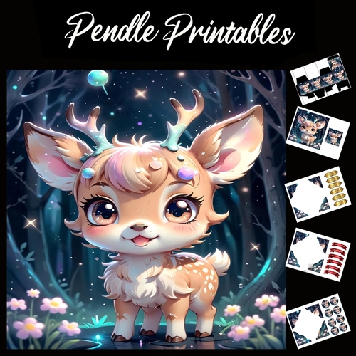 Magical Fawn 7x7 Card Kit. Matching Box, Gift Bauble,Tag