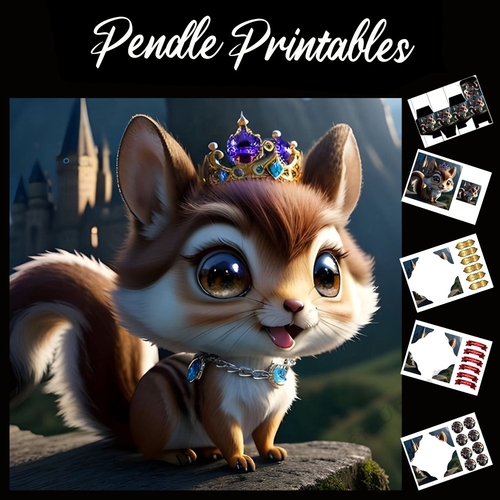 Squirell Princess 7x7 Card Kit. Matching Box, Gift Bauble,Tag