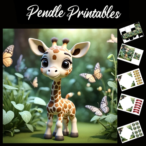 George The Giraffe 7x7 Card Kit. Matching Box, Gift Bauble,Tag