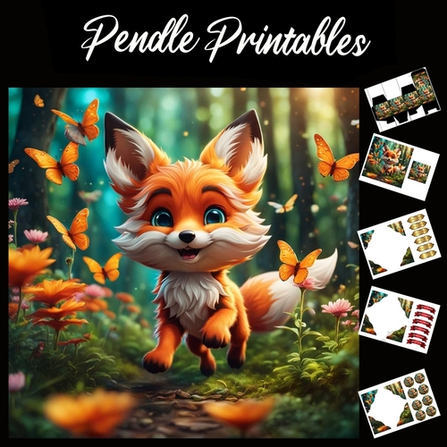 Foxtrot Fox 7x7 Card Kit. Matching Box, Gift Bauble,Tag