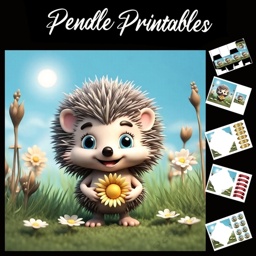 The Happy Hedgehog 7x7 Card Kit. Matching Box, Gift Bauble,Tag