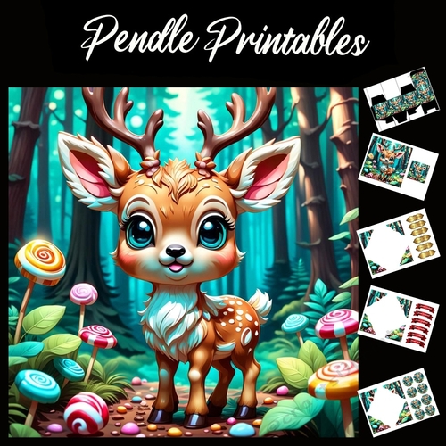 Cute Woodland Deer 7x7 Card Kit. Matching Box, Gift Bauble,Tag