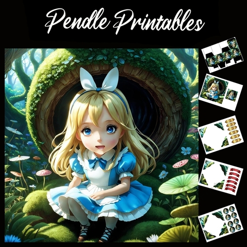 Alice (2) 7x7 Card Kit. Matching Box, Gift Bauble,Tag