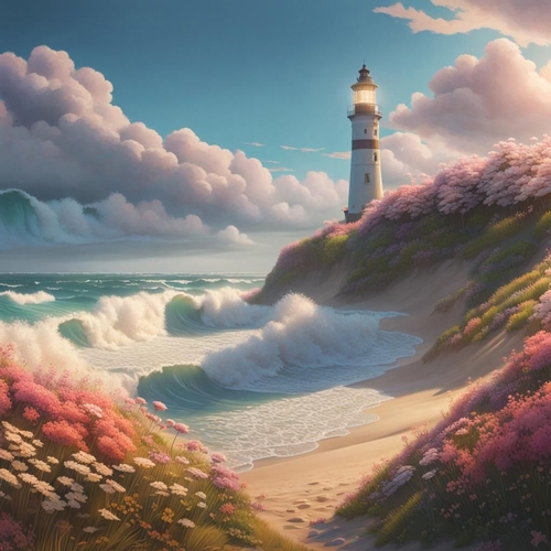 Beautiful Lighthouse Scene (7) 7x7 Card Kit. Matching Box, Gift Bauble,Tag