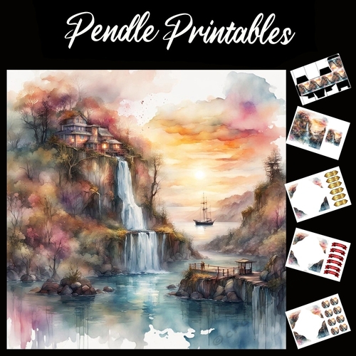 Waterfall Harbour 7x7 Card Kit. Matching Box, Gift Bauble,Tag