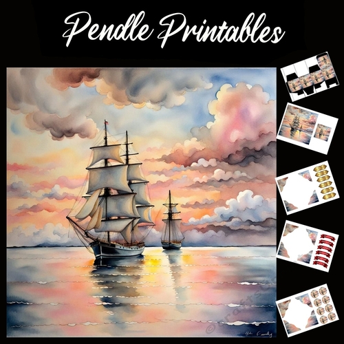 Calm Sea Sails 7x7 Card Kit. Matching Box, Gift Bauble,Tag