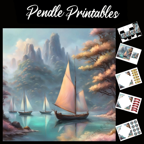 Mountain Harbour 7x7 Card Kit. Matching Box, Gift Bauble,Tag