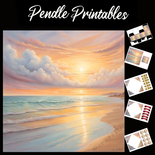 Sun On The Ocean 7x7 Card Kit. Matching Box, Gift Bauble,Tag