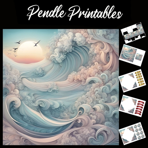 Waves Of Foam 7x7 Card Kit. Matching Box, Gift Bauble,Tag