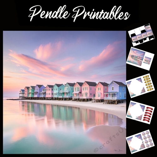 The Beach Huts 7x7 Card Kit. Matching Box, Gift Bauble,Tag