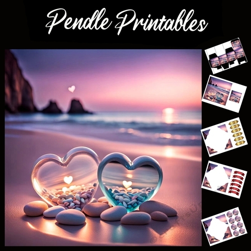 Two Hearts Beach 7x7 Card Kit. Matching Box, Gift Bauble,Tag