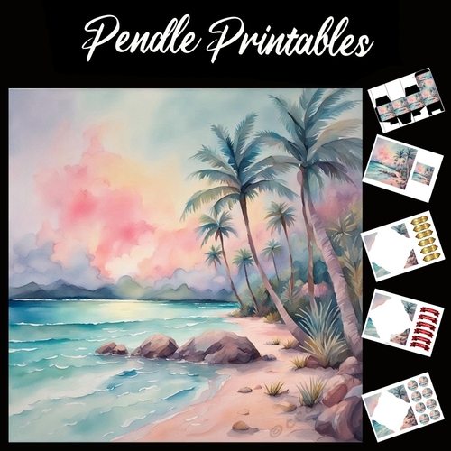 Paradise Beach 7x7 Card Kit. Matching Box, Gift Bauble,Tag