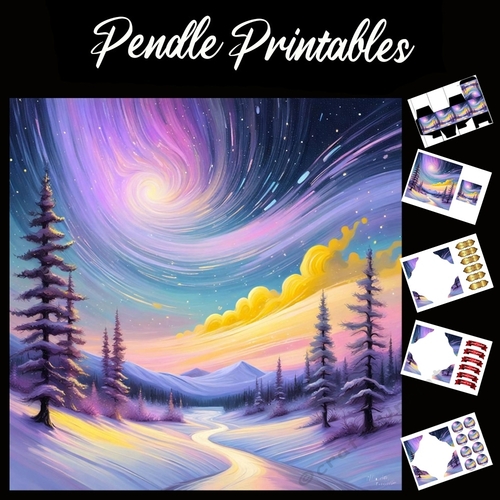 Purple Snow 7x7 Card Kit. Matching Box, Gift Bauble,Tag