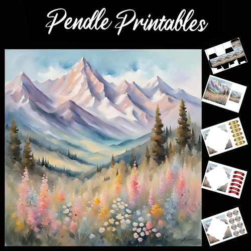 Meadows Mountains 7x7 Card Kit. Matching Box, Gift Bauble,Tag
