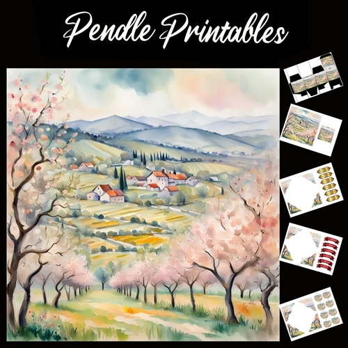 Spring Blossom Path 7x7 Card Kit. Matching Box, Gift Bauble,Tag