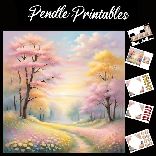 Summer Tree Path 7x7 Card Kit. Matching Box, Gift Bauble,Tag