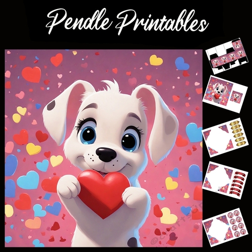 Love Heart Cute Puppy 7x7 Card Kit. Matching Box, Gift Bauble,Tag