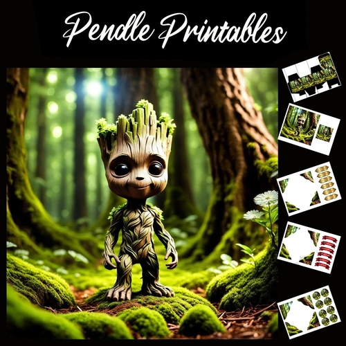 Cute Little Wood Creature 7x7 Card Kit. Matching Box, Gift Bauble,Tag
