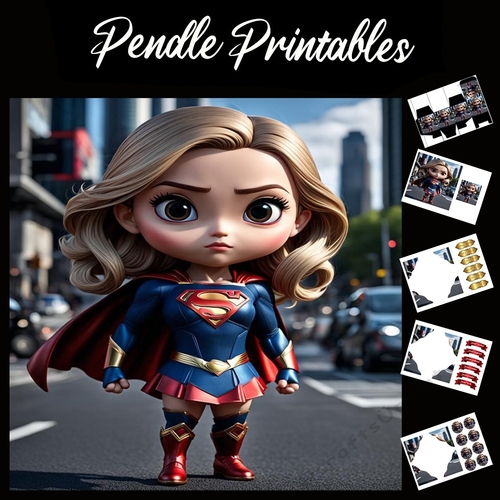 Superhero Girl 7x7 Card Kit. Matching Box, Gift Bauble,Tag