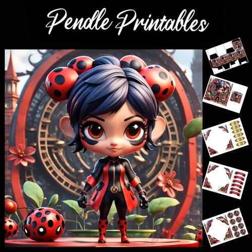 Super Hero Lady Bug 7x7 Card Kit. Matching Box, Gift Bauble,Tag