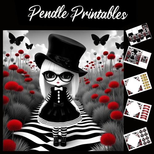 Gothic Girl (4) 7x7 Card Kit. Matching Box, Gift Bauble,Tag
