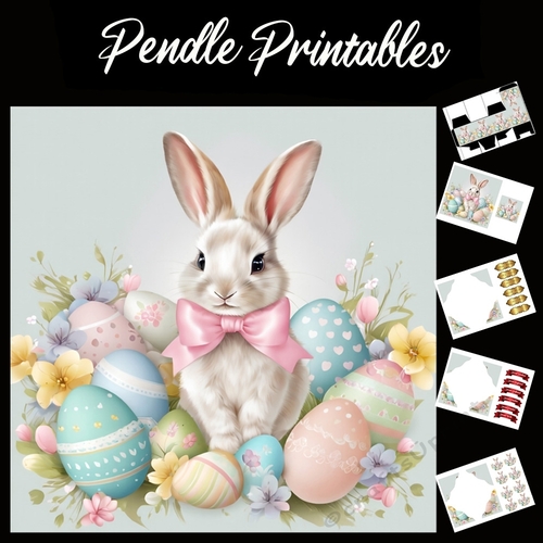 Cute Easter Bunny Rabbit With Egg 116 7x7 Card Kit. Matching Box, Gift Bauble,Tag