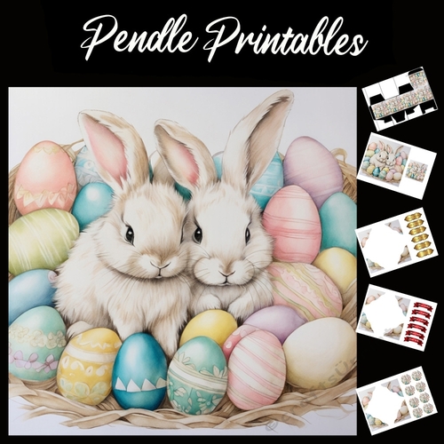 Cute Easter Bunny Rabbit With Egg 117 7x7 Card Kit. Matching Box, Gift Bauble,Tag